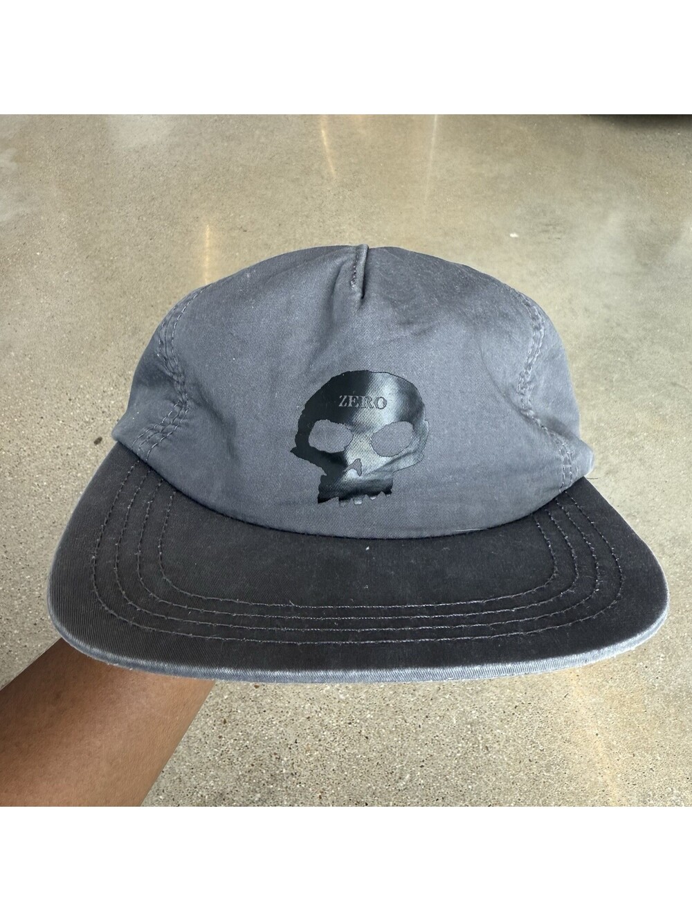 Vintage Zero Skateboards Hat Gray Skeleton Snap Skull y2k